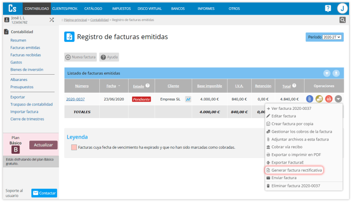 Cómo crear una factura rectificativa