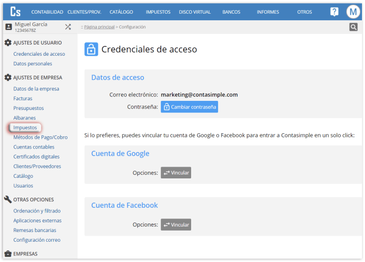Configuracion - Impuestos