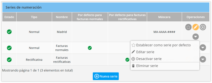 Configurar series facturación