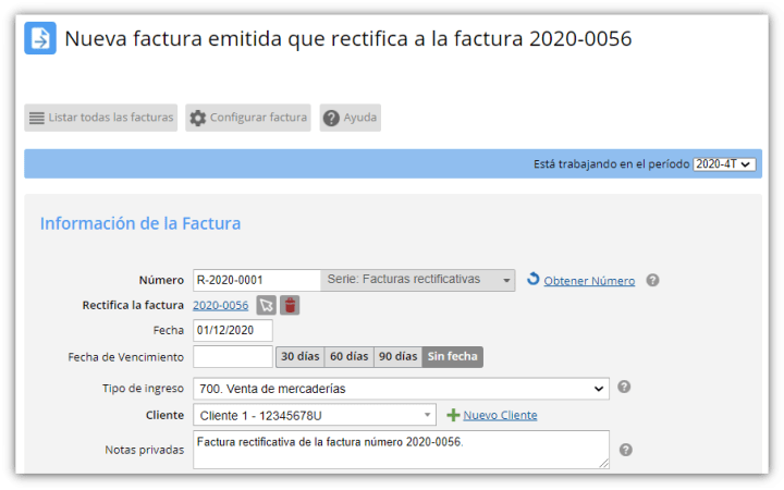 Emitir facturas rectificativas por impago