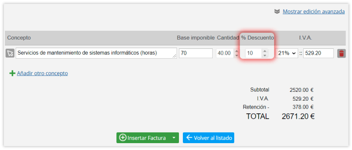 Factura con descuento