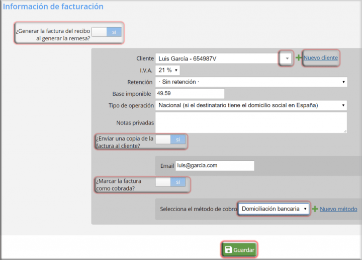 Facturación automática de pagos recurrentes