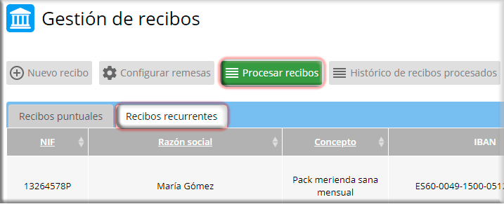 Procesar recibos recurrentes