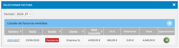 Seleccionar factura rectificada