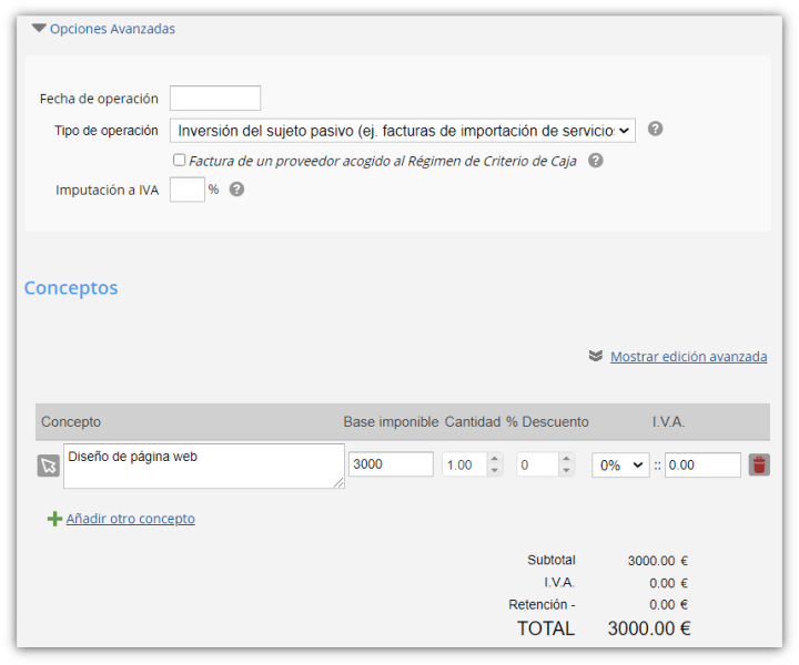 Factura recibida sin iva
