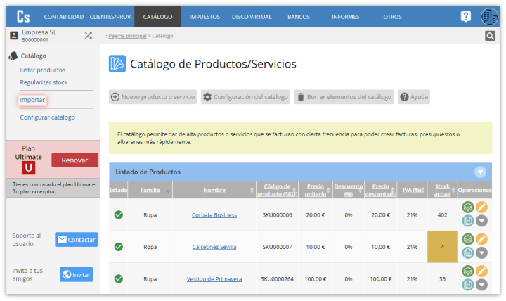 Importar productos en el catálogo.