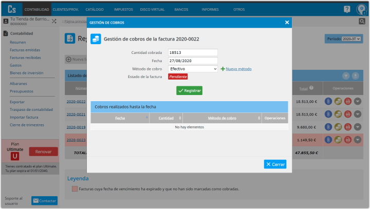 Gestión de cobros de la factura